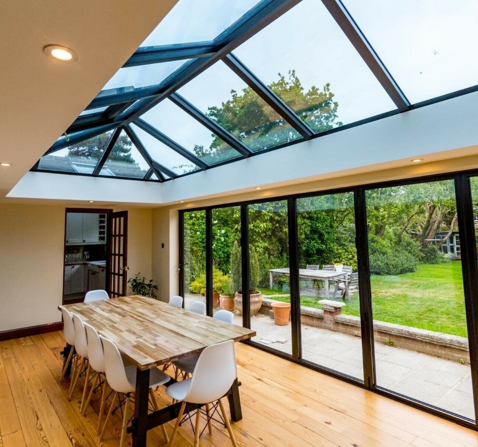 interior view of a modern conservatory with a roof lantern