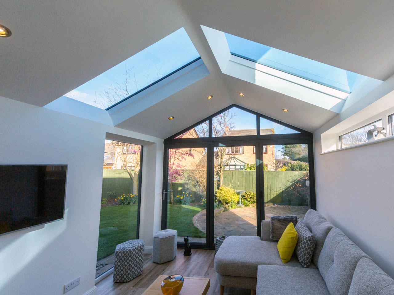 inside view of a solid conservatory roof with two double glazed panels